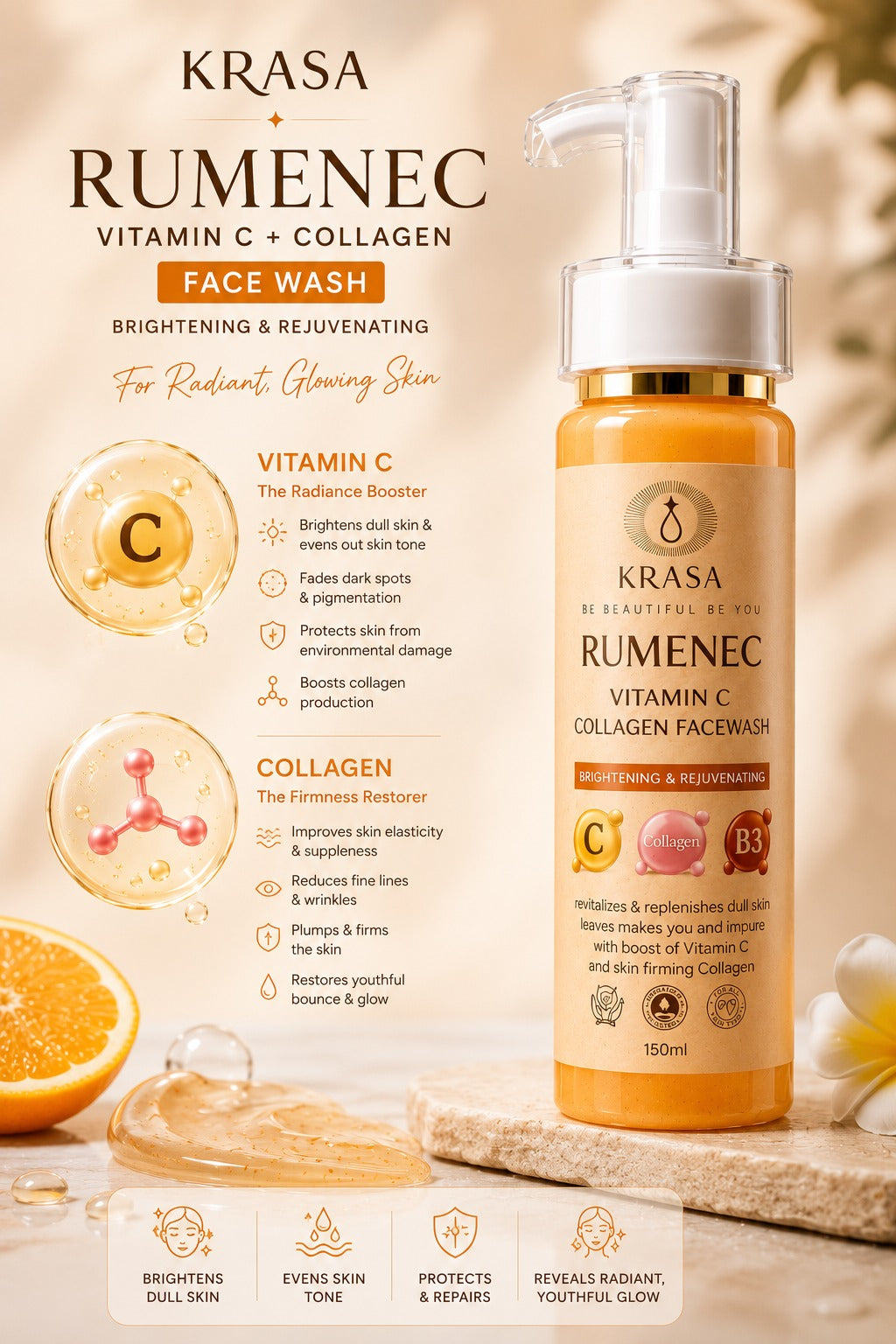 KRASA RUMENEC VITAMIN C + COLLAGEN FACEWASH